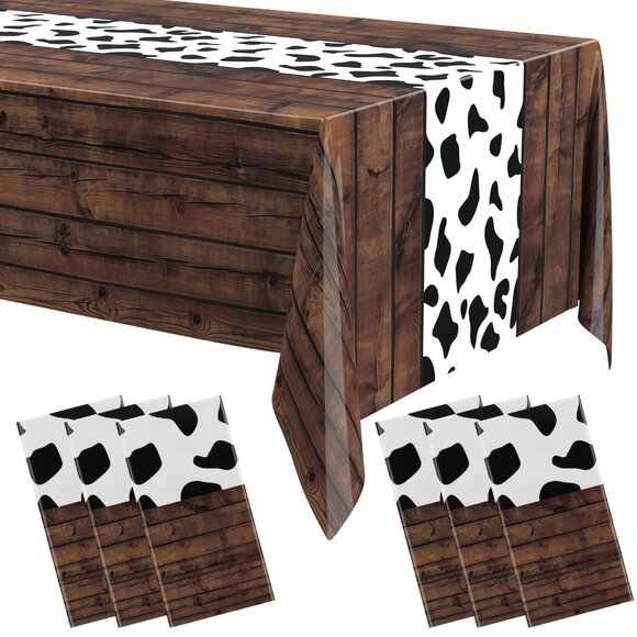 6 Plastic Tablecloths 9x5ft Western Cow Print Party Decor Disposable